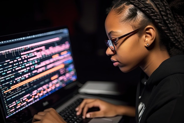 woman working on computer, ethical ai, data, code