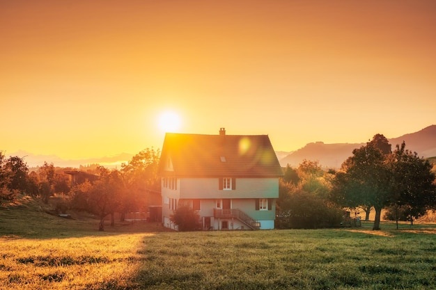 house,countryside,sunset,garden