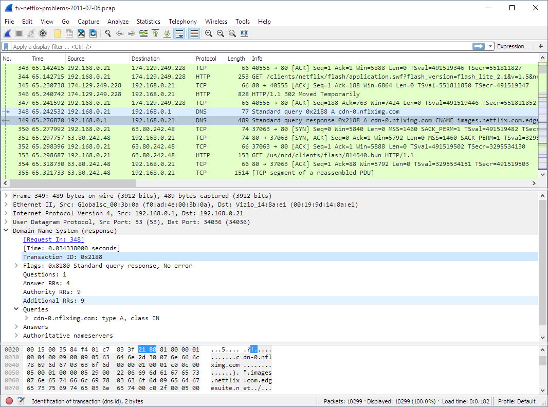 Wireshark screenshot, network traffic analysis