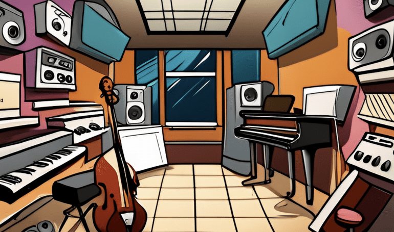 musician,studio,laptop,neural network graphic