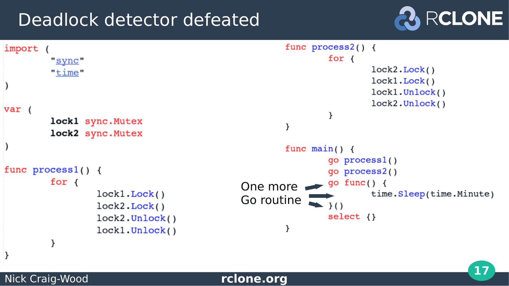 goroutine, mutex, deadlock, go