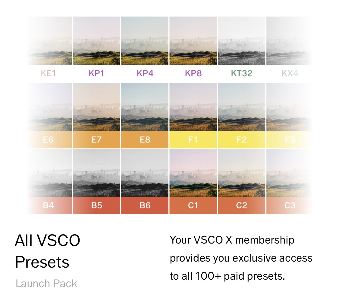 VSCO, интерфейс, фильтры, пленочные эффекты