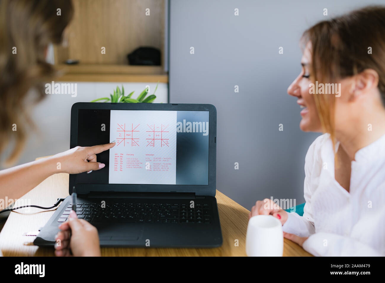 woman looking at astrological chart on laptop