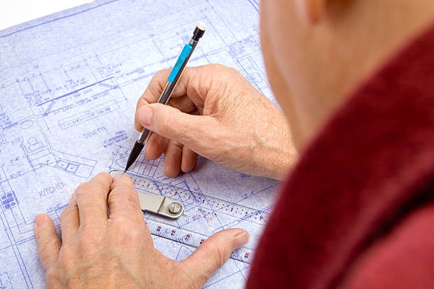 blueprint, renovation, pencil, hand