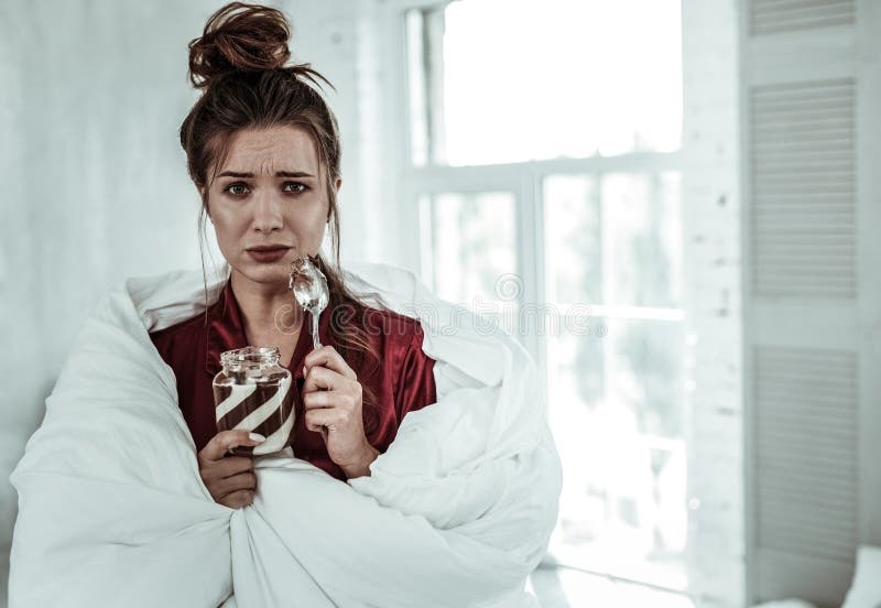 woman, sad, chocolate, craving