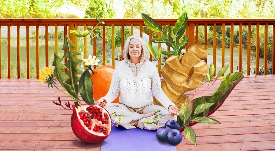 woman, meditating, food, mindfulness