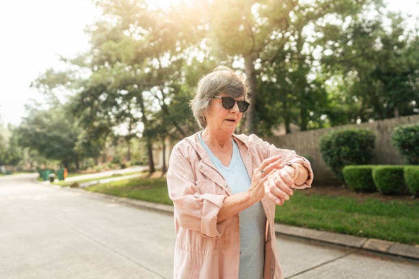 smartwatch, elderly woman, walking