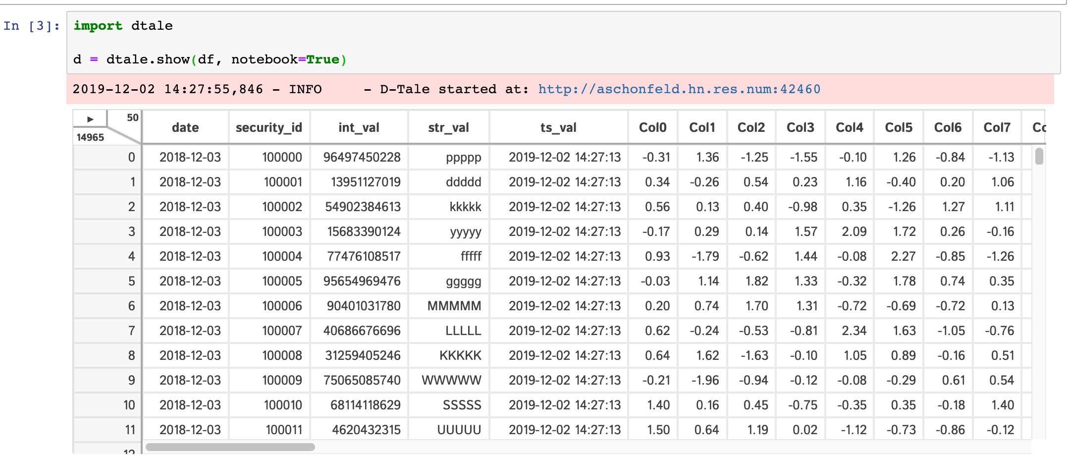 dtale web interface, Pandas DataFrame, interactive data exploration