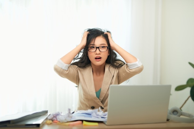woman, stressed, laptop, desk