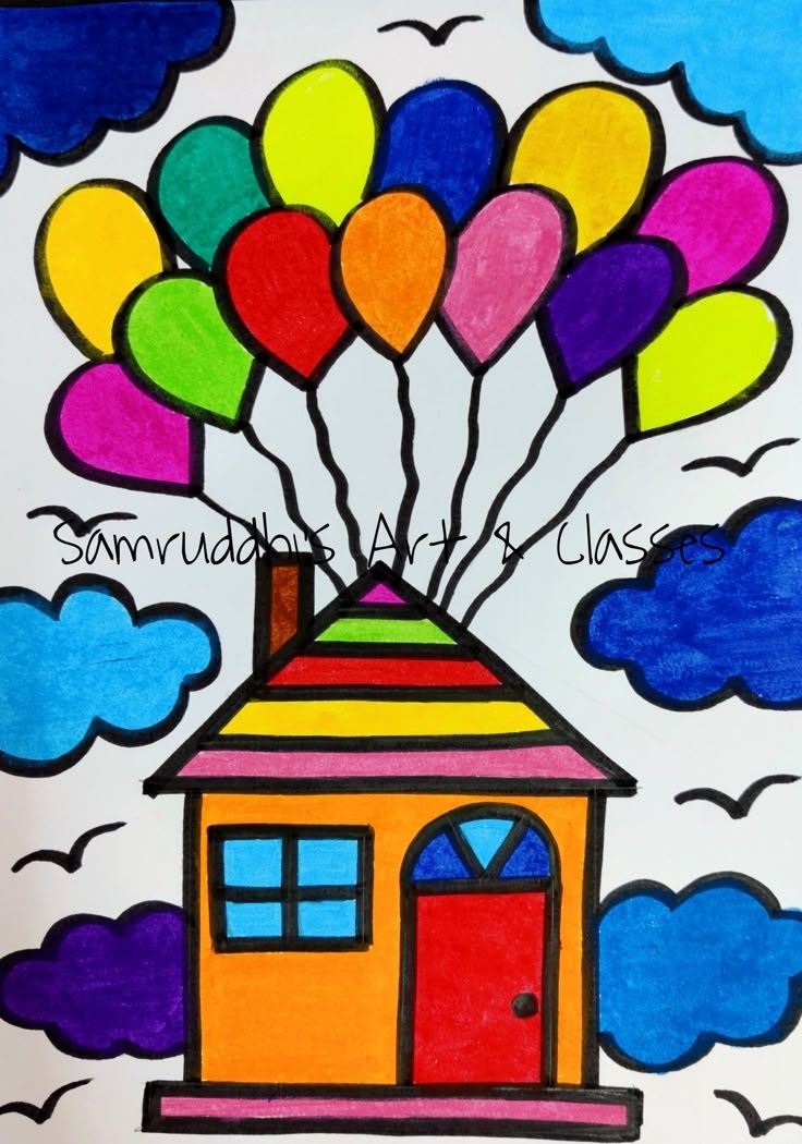 child,drawing,impossible,flying house