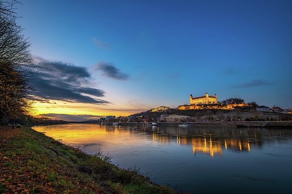 Bratislava Castle, Danube River, Slovakia, sunset