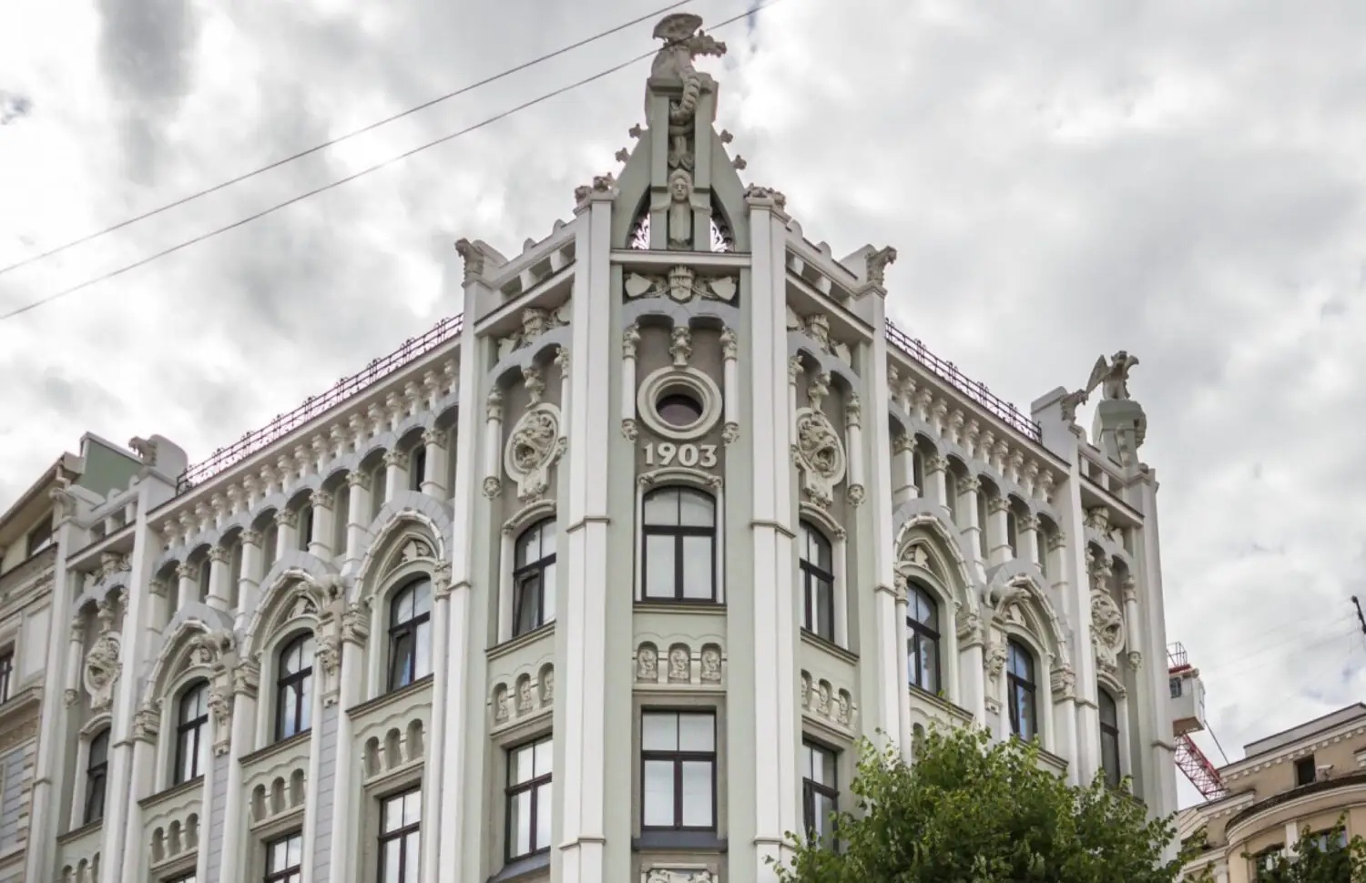 Riga Old Town, Latvia, Art Nouveau architecture, cobblestone streets