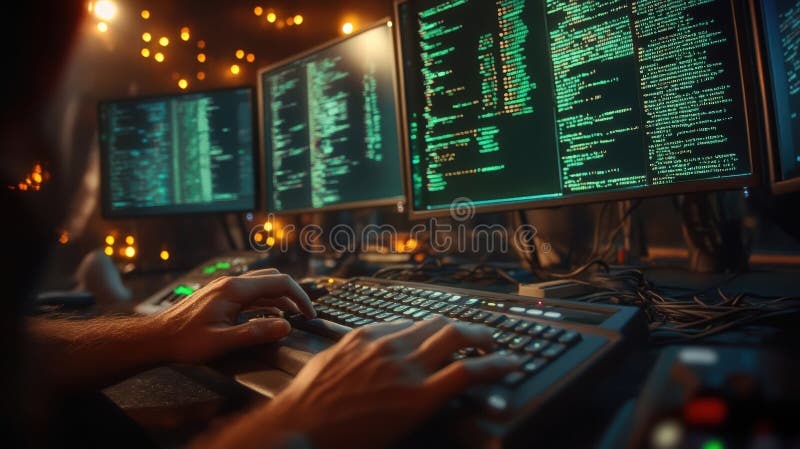 programmer,tired,darkroom,many monitors