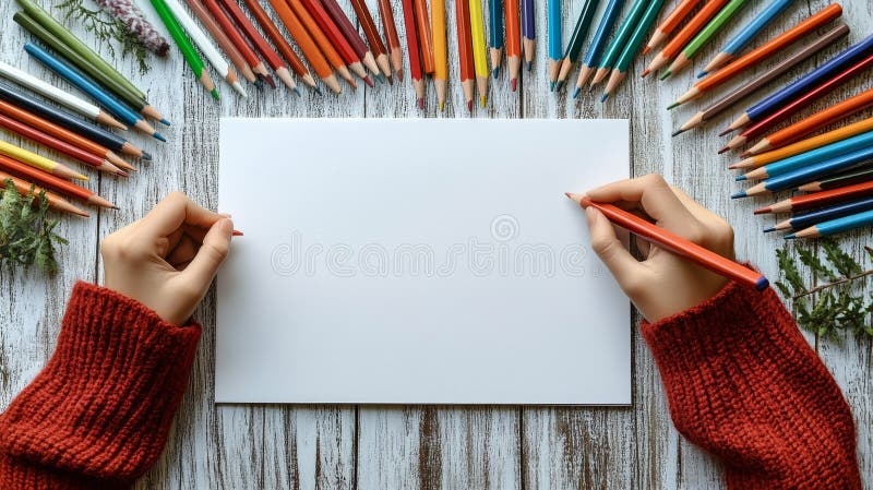 girl,drawing,paper,pencils,table
