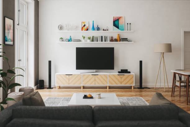 smart tv, living room, modern design