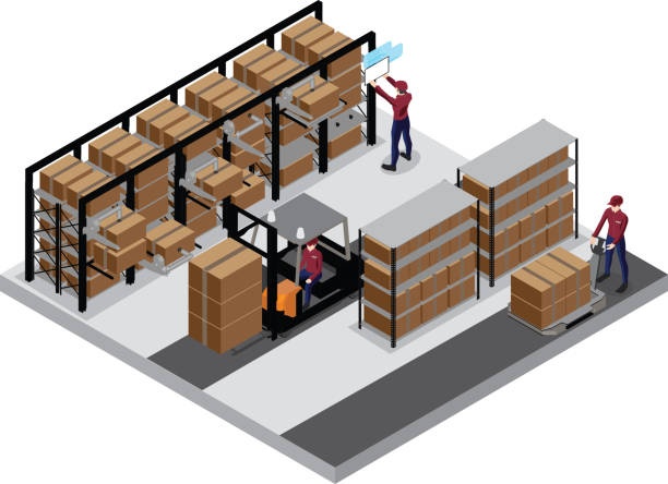Logistics warehouse, boxes, pallets, robots