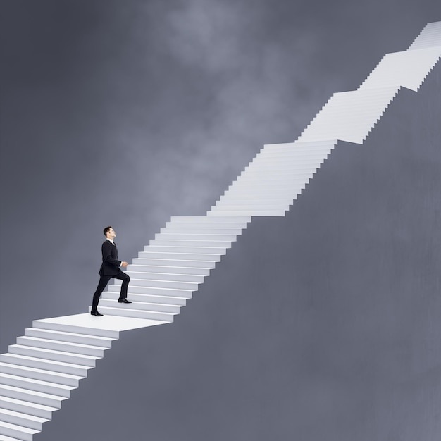 person climbing stairs, success, growth, perseverance, future