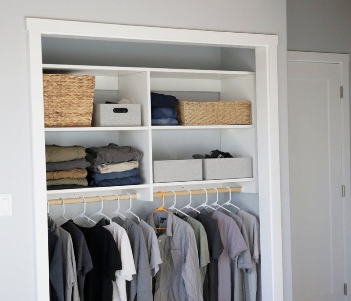 closet organization,vertical storage,shelves,hanging clothes