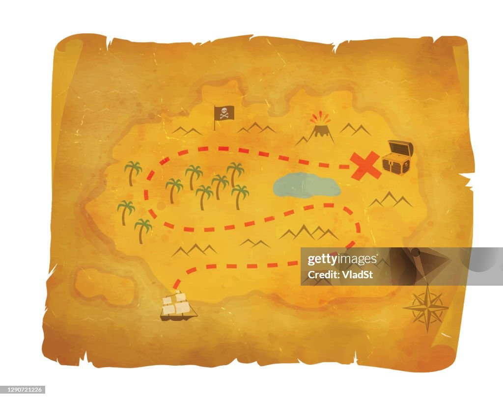 treasure chest, map, pirate, gold