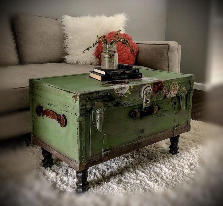 old trunk, repurposed, coffee table, vintage, rustic