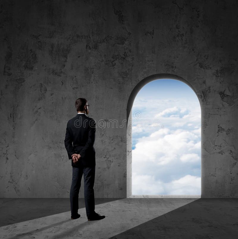 person standing strong, confident expression, looking at bright future