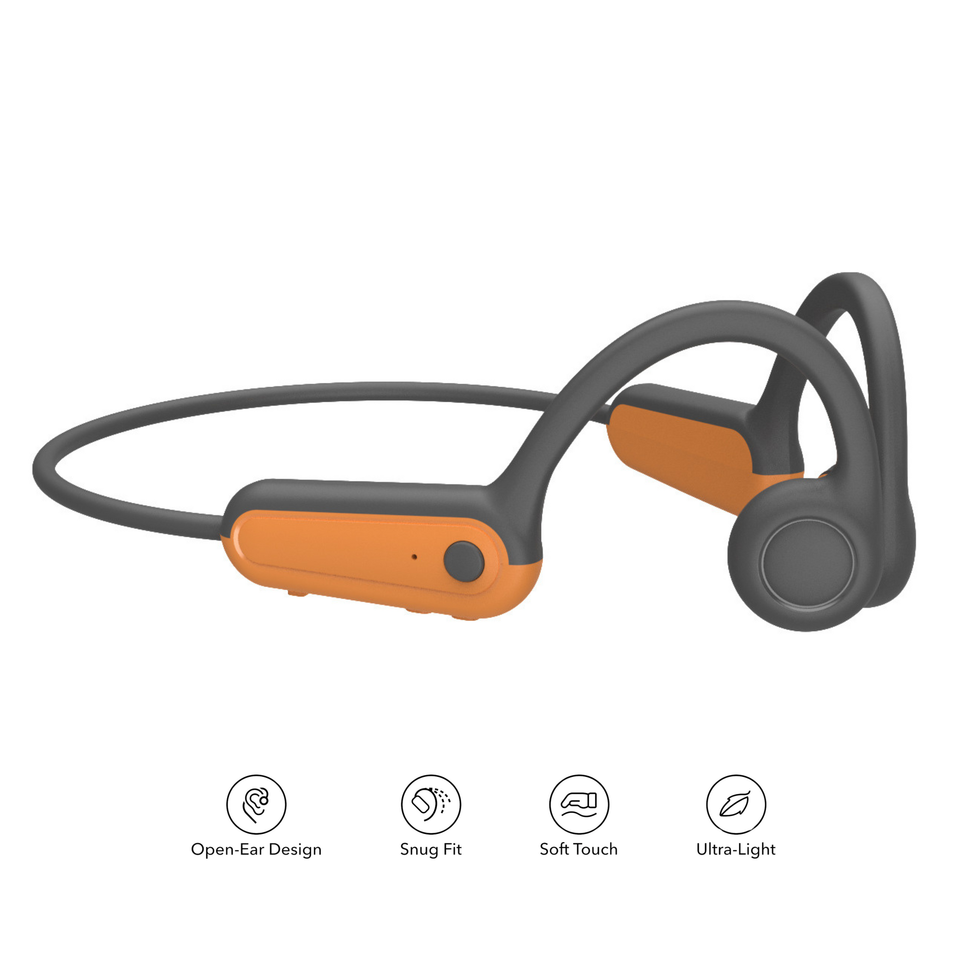 close-up of open-ear headphones, showing bone conduction technology