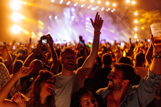 Crowd of people dancing to music at a festival