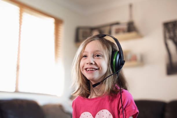 girl, gaming, headphones, happy