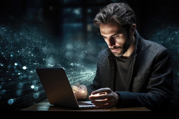 person using ai on laptop, futuristic, productivity