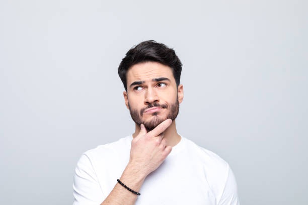 person, thinking, hand on chin, business concept
