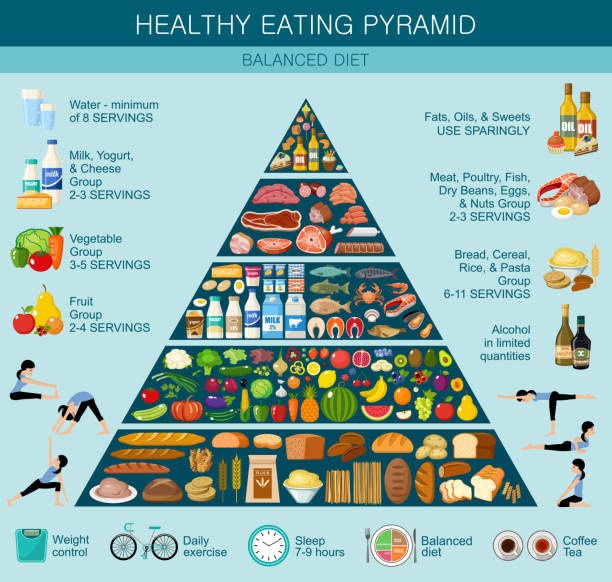 balanced diet, protein, carbs, fats, nutrition pyramid