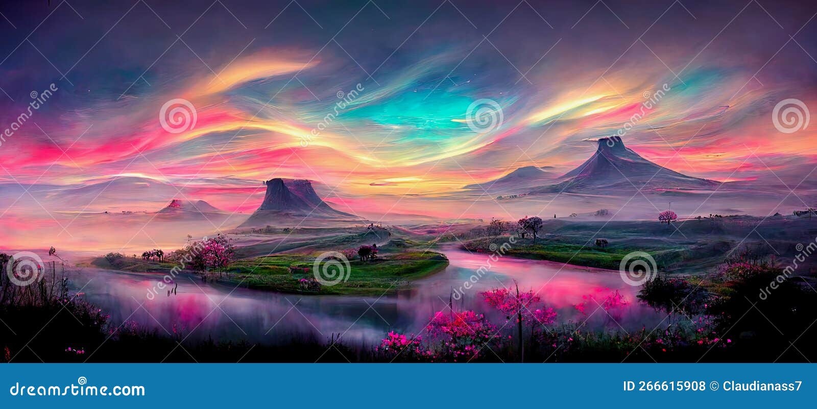 Midjourney AI generated art, landscape, fantasy, vibrant colors