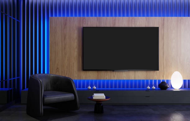 8k television, living room, modern, futuristic