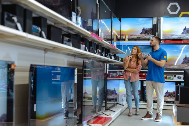 television store, customer, salesperson, buying television