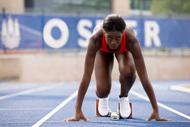 athlete, running, track, determination, focused
