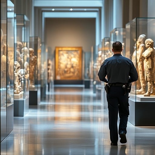 Museum security, vault, artefacts, guards