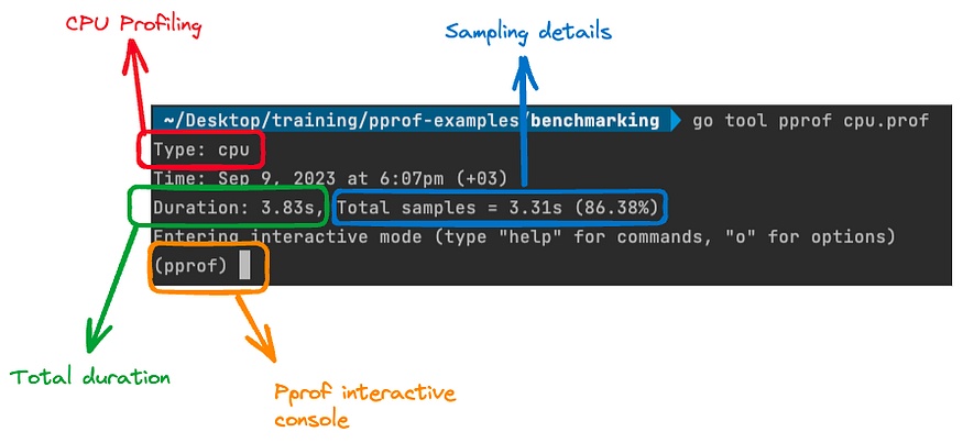 screenshot of go tool pprof, visualizing CPU usage