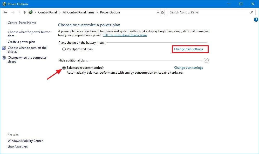 power plan settings, custom plan, performance profile