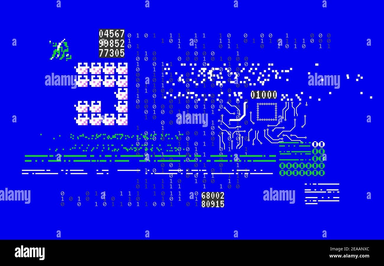 Computer code, glitch, error message, hacker