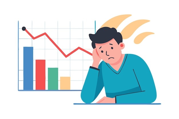 Economic graph, downward trend, financial crisis, worried faces