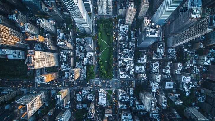 aerial view,city,buildings,perspective