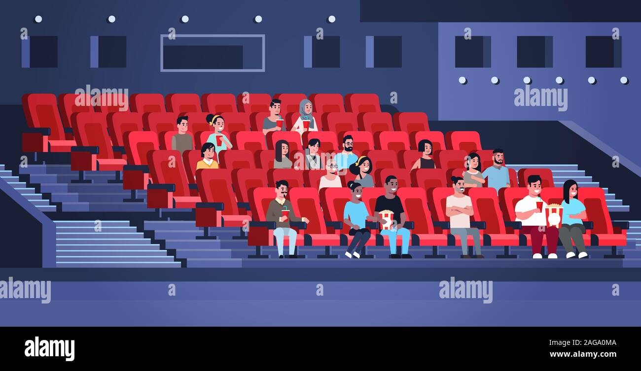 group of people watching a movie, cinema, popcorn
