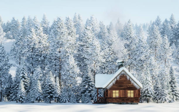 forest,cabin,snow,winter,small