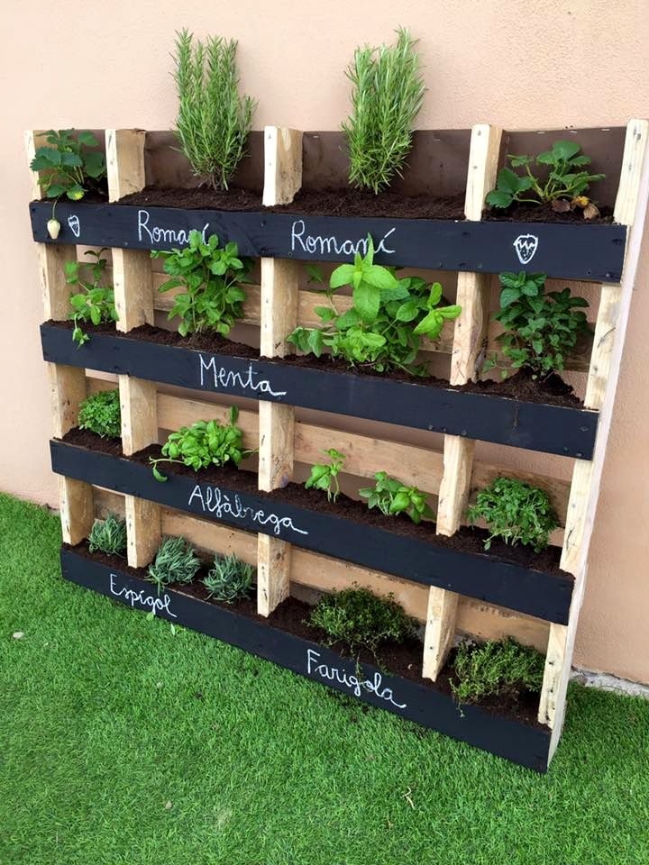 DIY vertical garden,pallets,recycled materials,plants